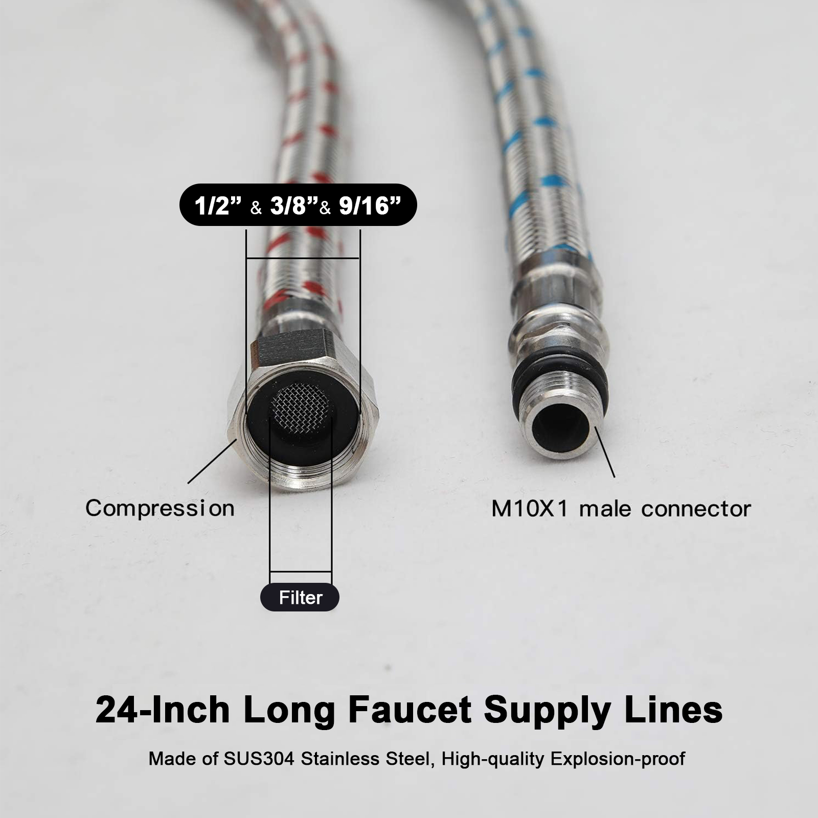 2 Piece 24-Inch Long Faucet Co - Flexible Hose Braided ulasan dan harga