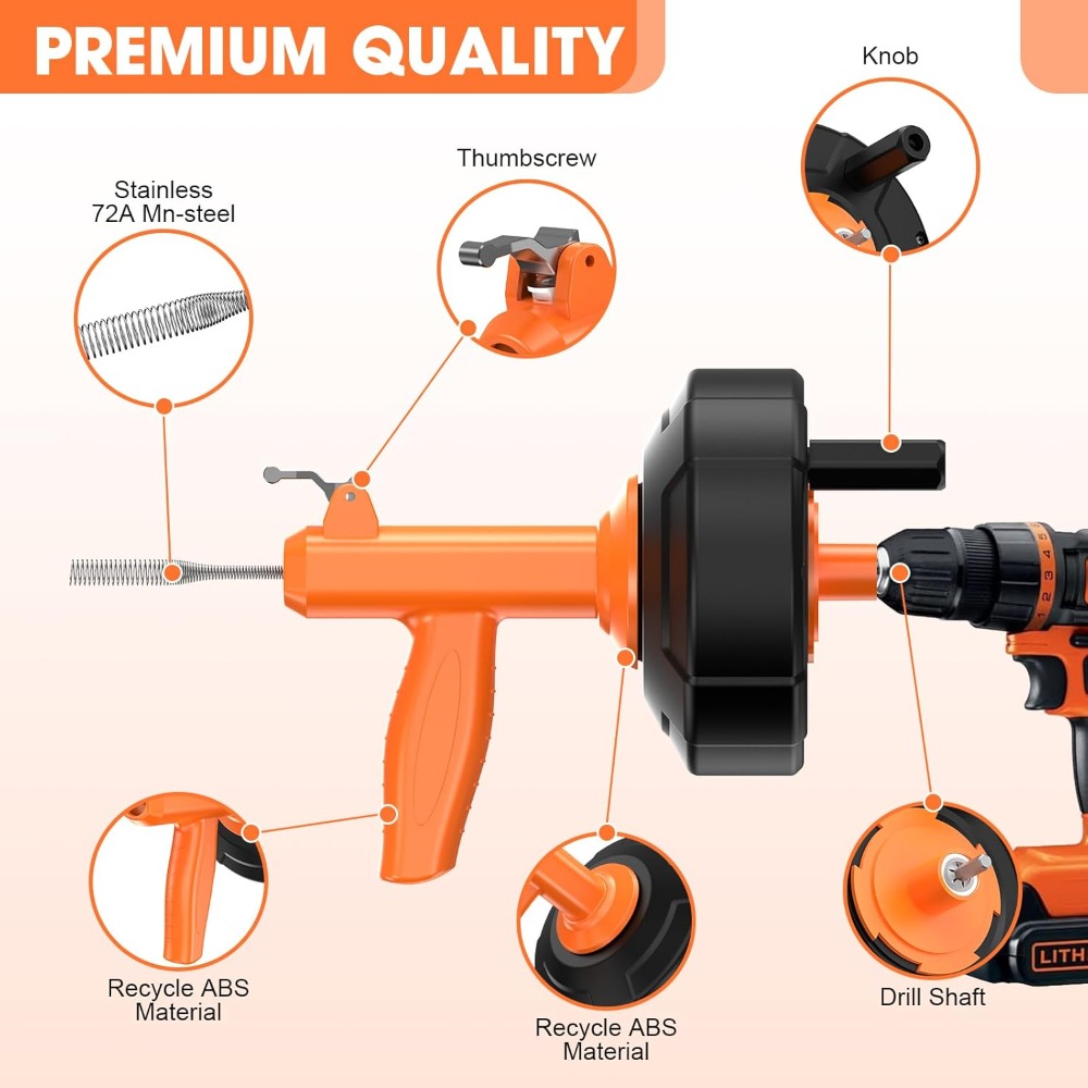 25ft Drain Snake with Drill At - Drain Snake Flexible ulasan dan harga