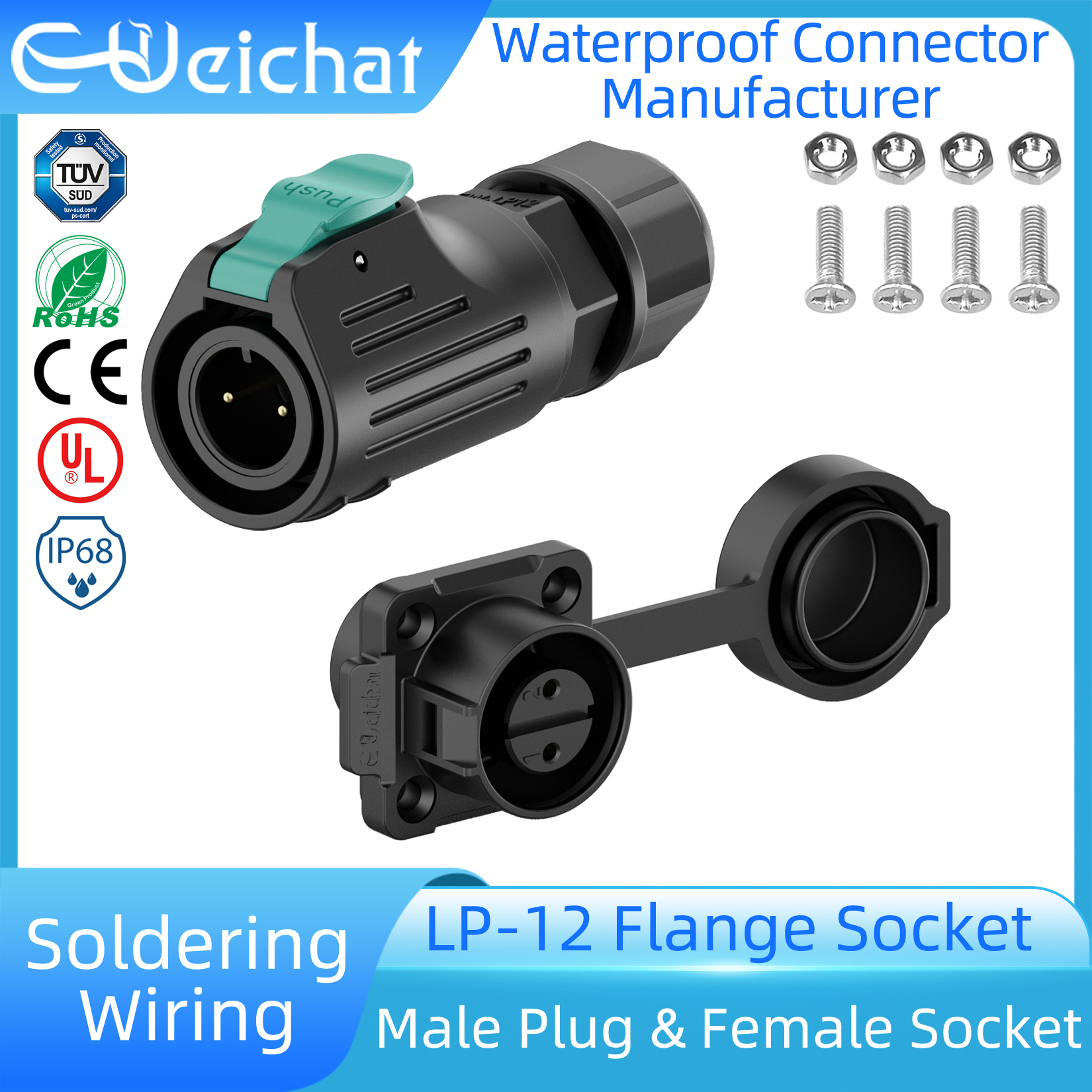 LP12 M12 IP68 Waterproof Outdo - Push Fit Connector ulasan dan harga